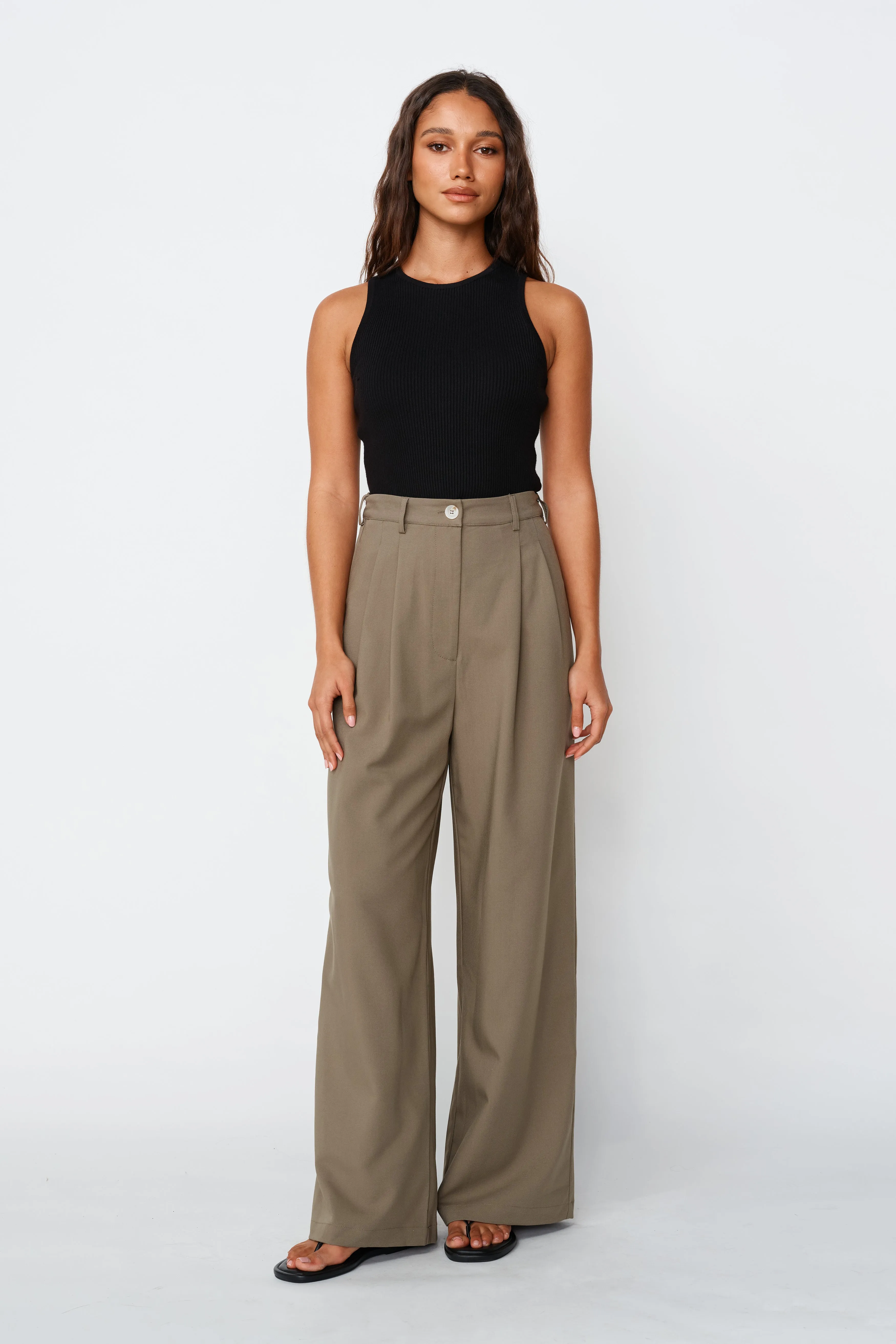 working mom birth plan Zadie Adjustable Wide Leg Trouser - Khaki