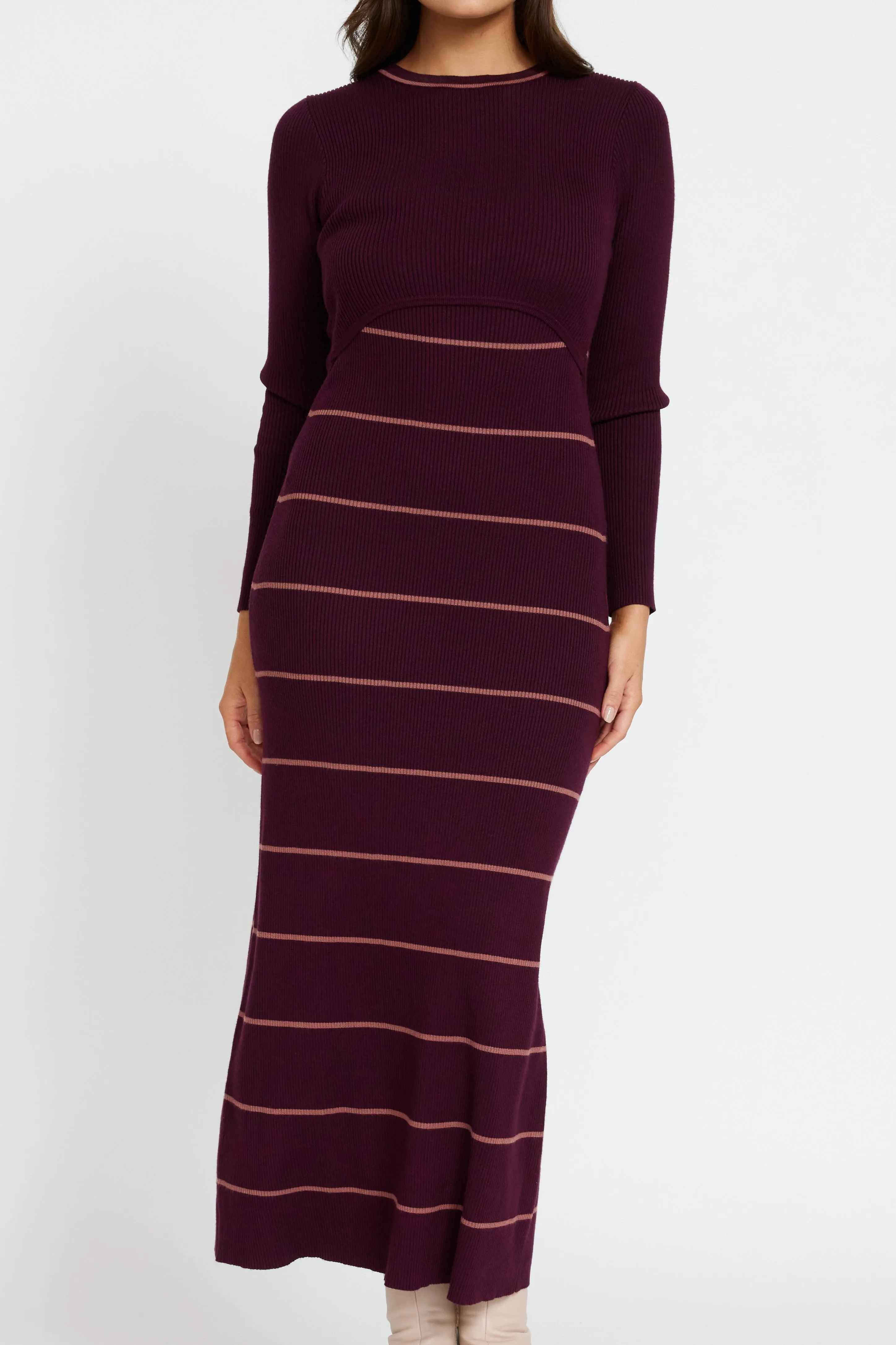 nighttime nursing Zoe Knit Long Sleeve Dress - Mulberry / Rose
