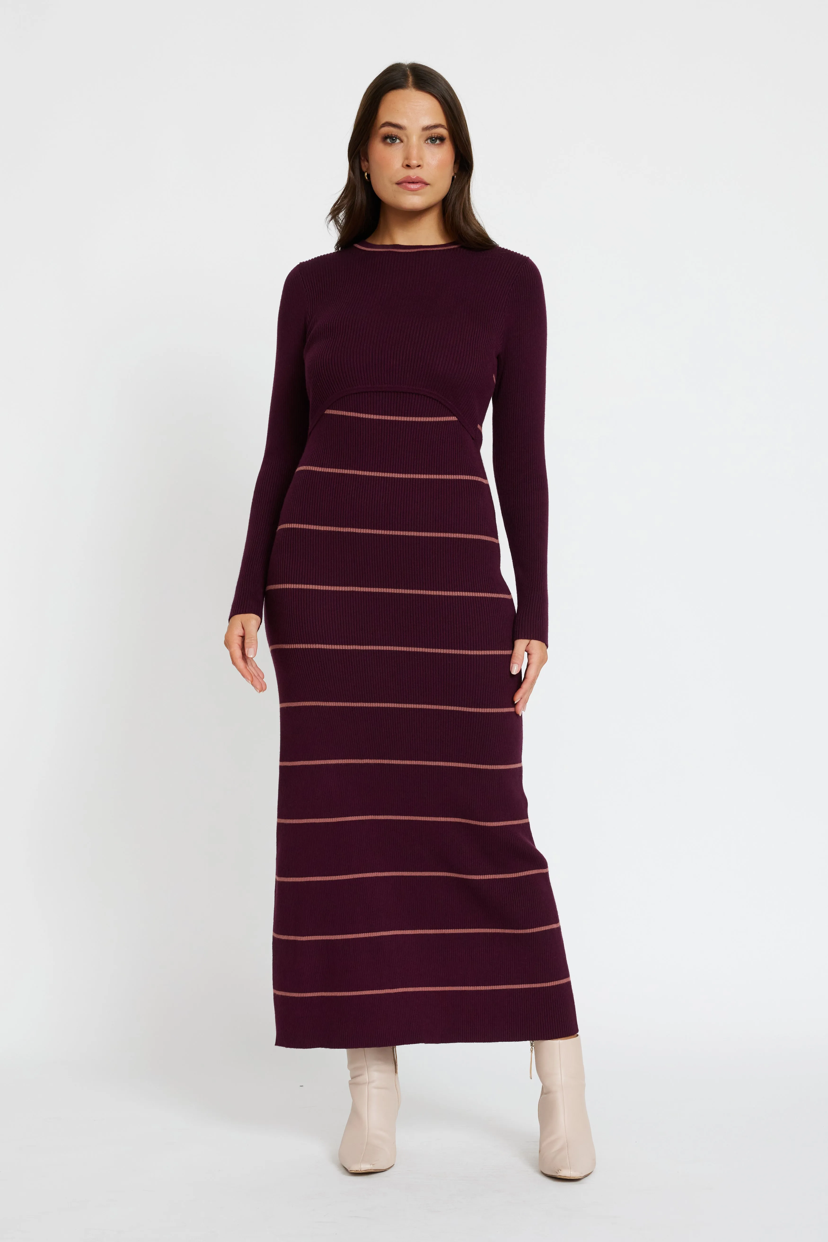 Chic Mom Zoe Knit Long Sleeve Dress - Mulberry / Rose