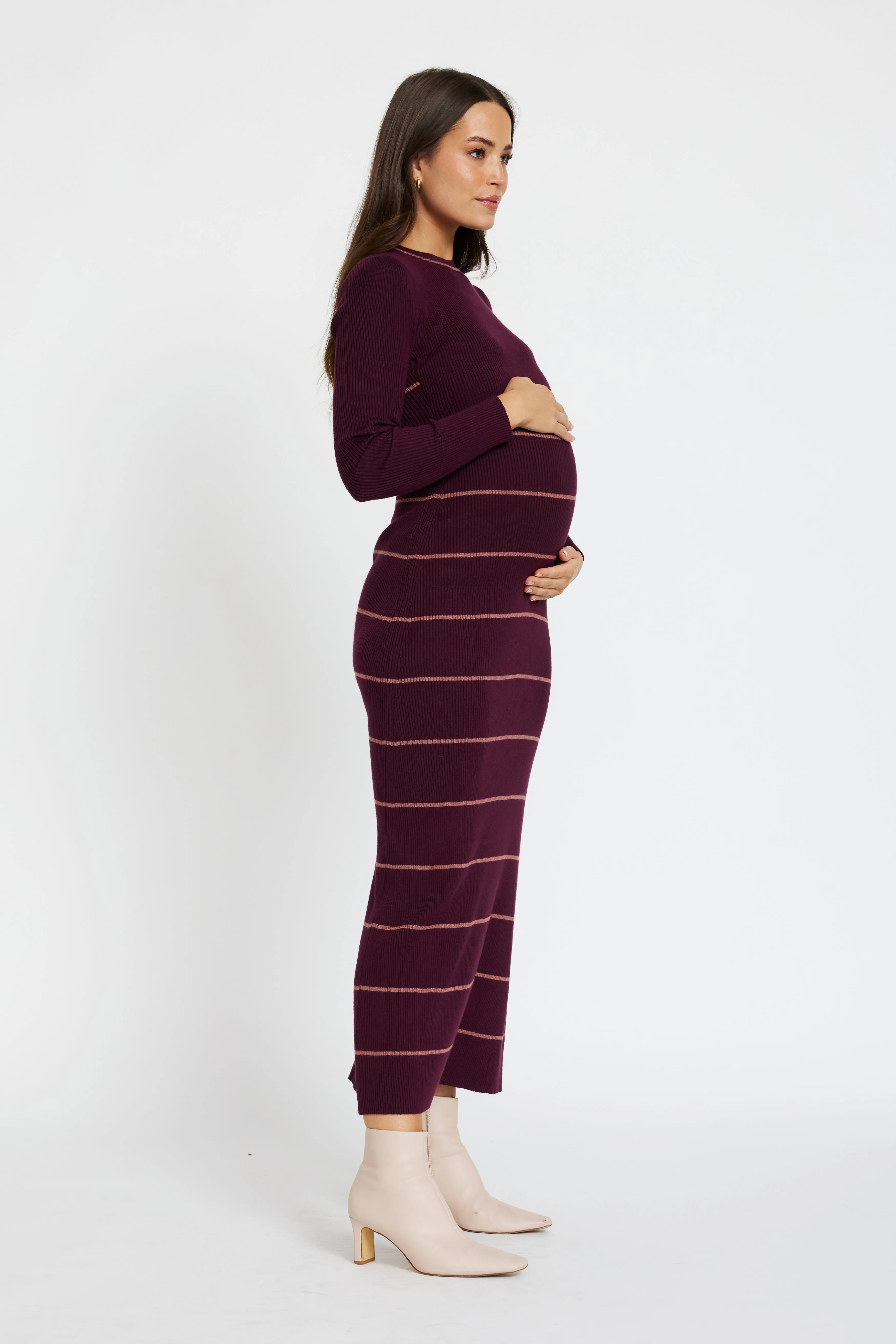 Zoe Knit Long Sleeve Dress - Mulberry / Rose solid color Relaxed Silhouette
