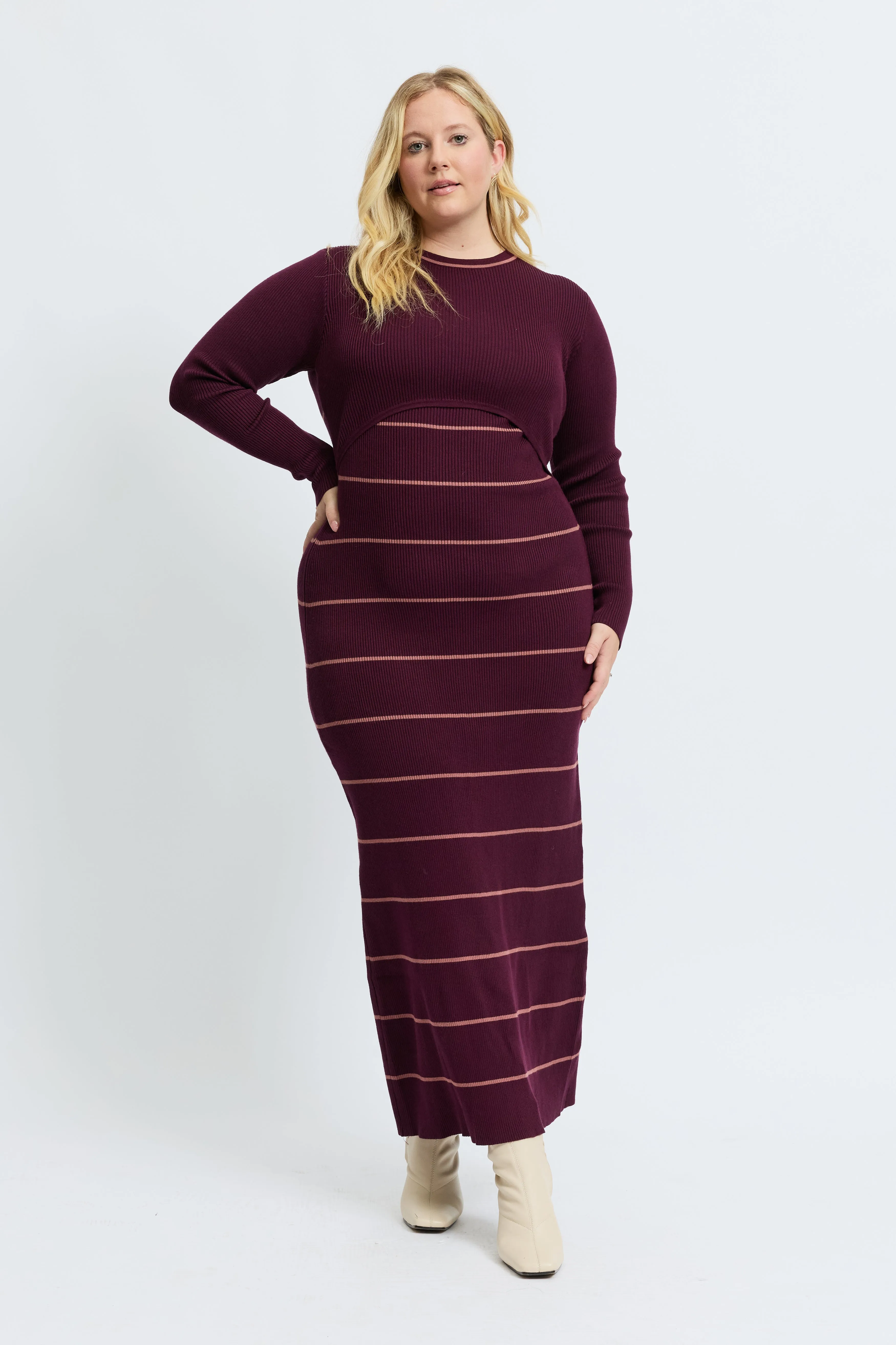 pregnancy comfort Zoe Knit Long Sleeve Dress - Mulberry / Rose