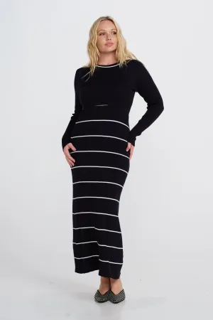 Zoe Knit Long Sleeve Dress - Navy / White Travel Ready multiway wear